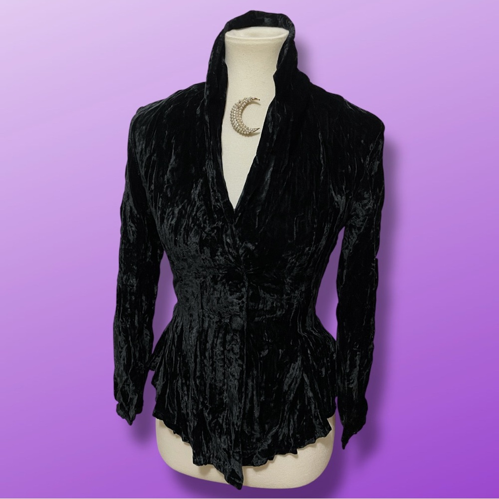 VTG Betsey Johnson Crushed Velvet Edwardian Gothic Jacket Black XXS (tag Med)GUC